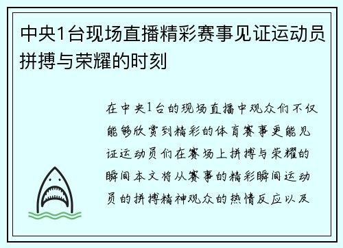中央1台现场直播精彩赛事见证运动员拼搏与荣耀的时刻